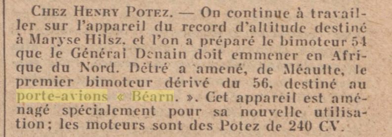  L'actualité du navire Béarn au travers de la presse (années 36 à 39)   19360312