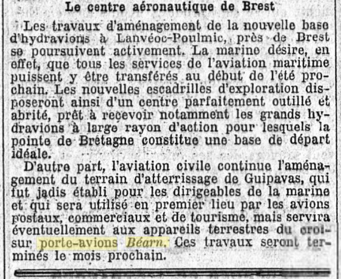  L'actualité du navire Béarn au travers de la presse (années 36 à 39)   19360411