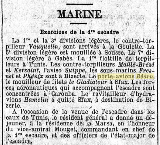  L'actualité du navire Béarn au travers de la presse (années 36 à 39)   19360522