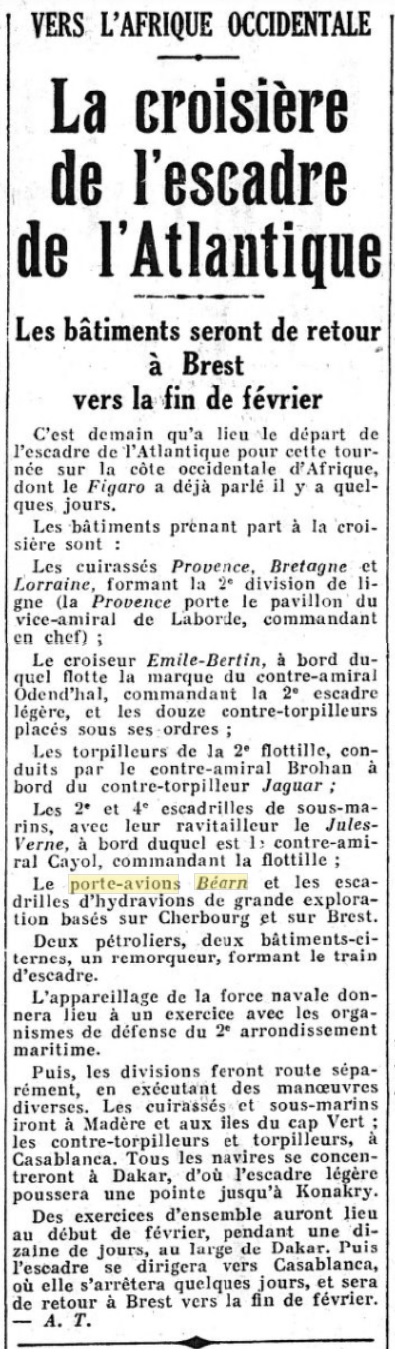  L'actualité du navire Béarn au travers de la presse (années 36 à 39)   19370111