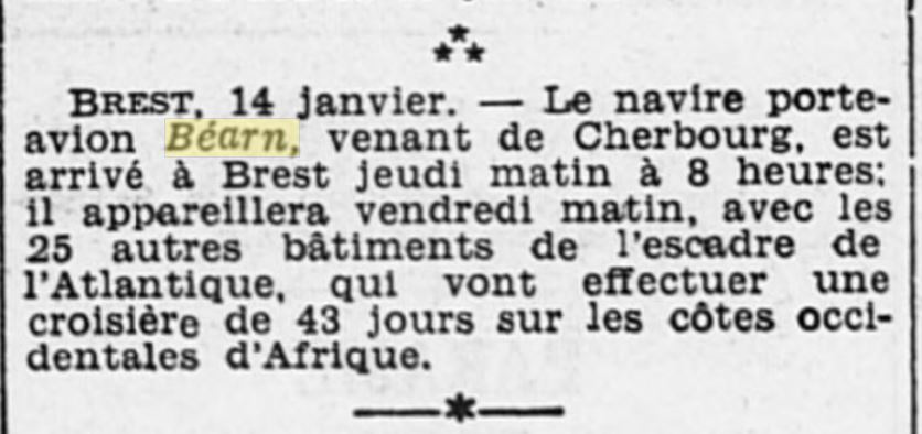  L'actualité du navire Béarn au travers de la presse (années 36 à 39)   19370114