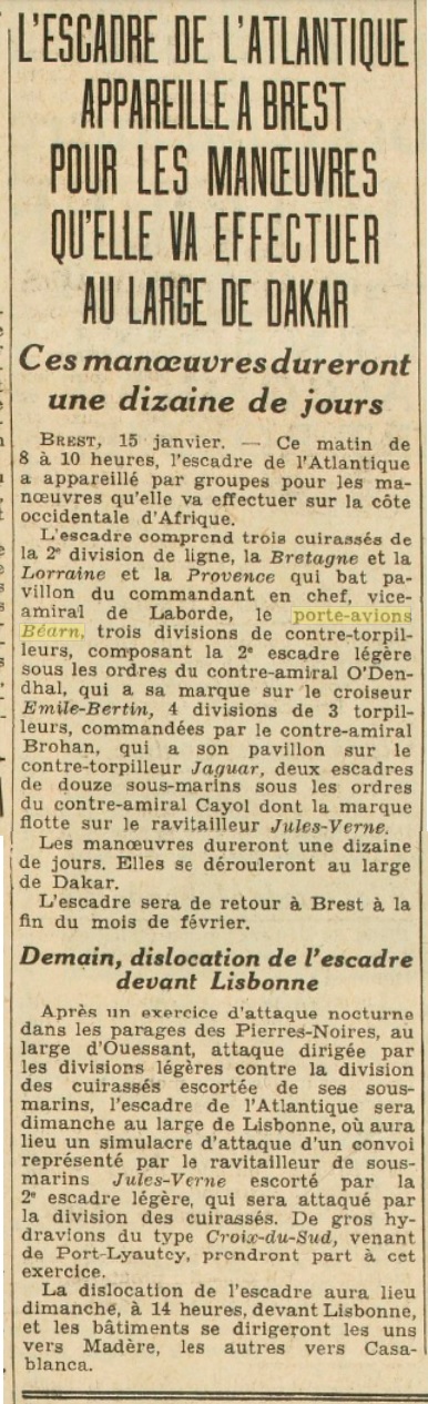  L'actualité du navire Béarn au travers de la presse (années 36 à 39)   19370116