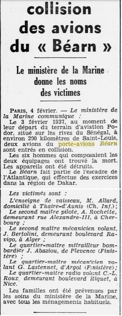  L'actualité du navire Béarn au travers de la presse (années 36 à 39)   19370219