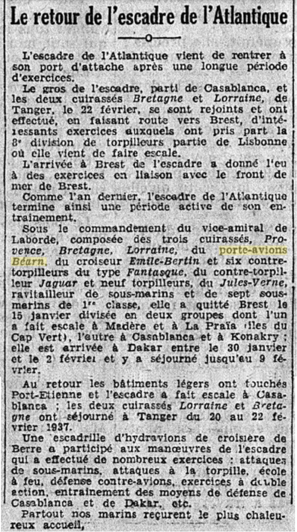  L'actualité du navire Béarn au travers de la presse (années 36 à 39)   19370227
