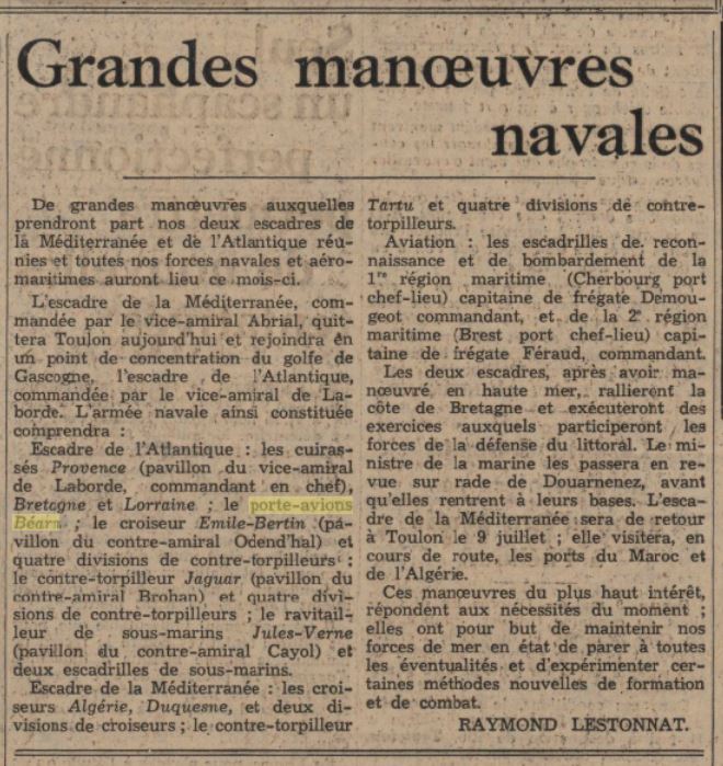 L'actualité du navire Béarn au travers de la presse (années 36 à 39)   19370511