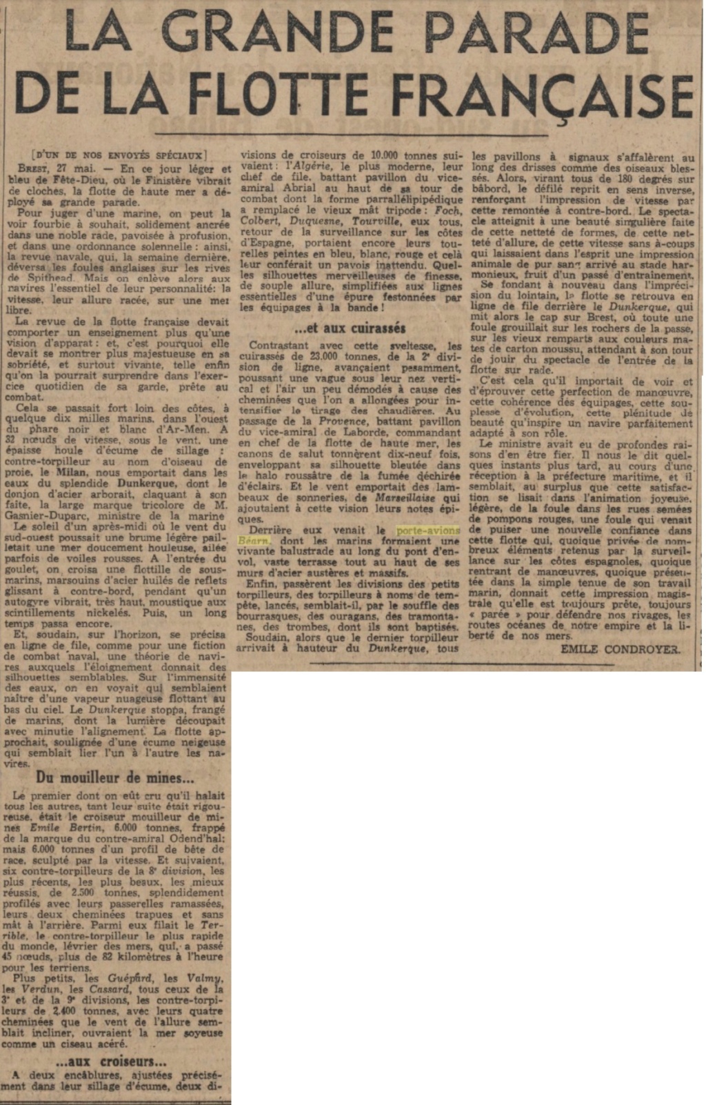  L'actualité du navire Béarn au travers de la presse (années 36 à 39)   19370523