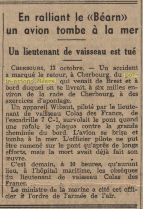  L'actualité du navire Béarn au travers de la presse (années 36 à 39)   19371015