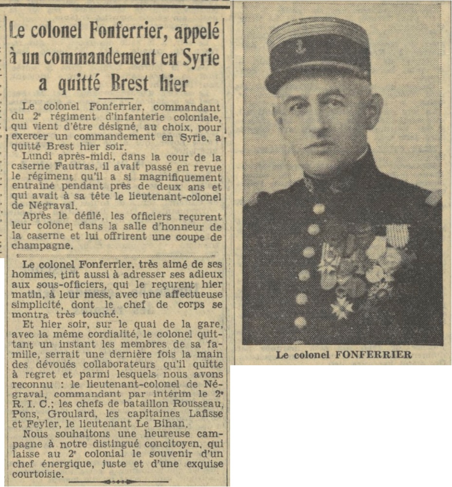    Colonel Fonferrier, infanterie coloniale Syrie 19390817