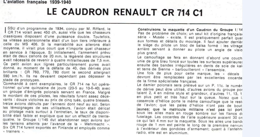 Les mordus du modélisme (1973) Fiche sur le CR 714 C1 2019-388