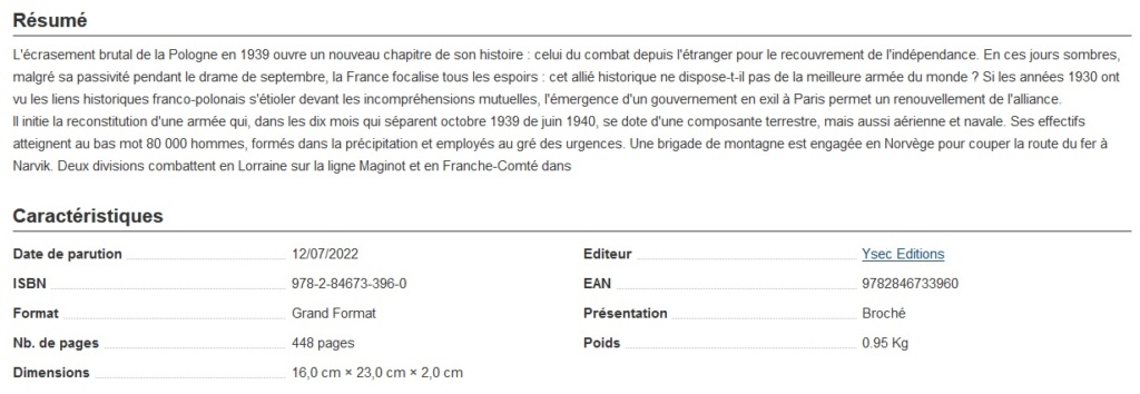 Histoire de l'Armée Polonaise en France 1939 - 1940 Livre10
