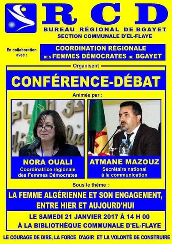 Conférence de OUALI NORA coordinatrice régionale RCD à Aokas 1350