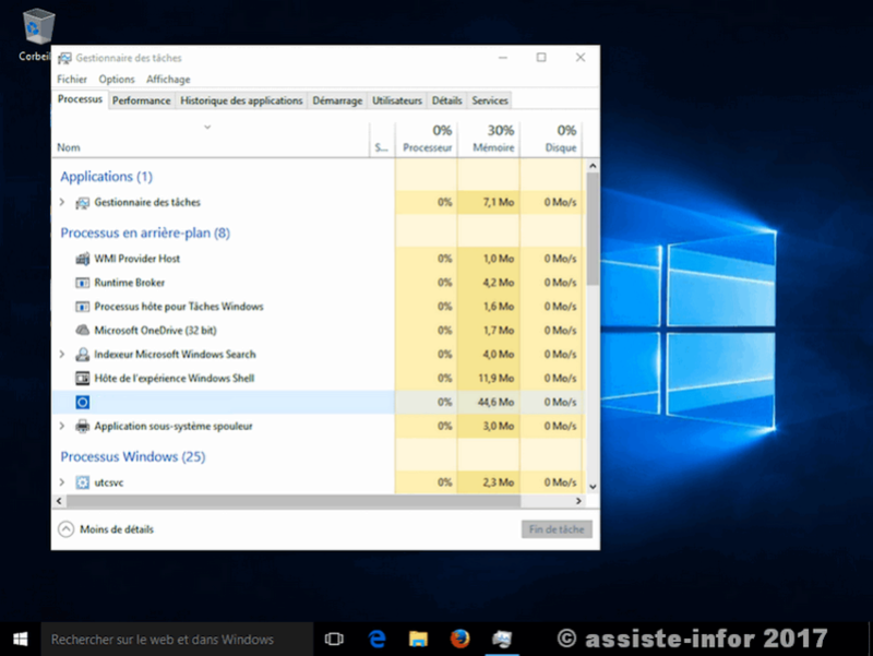 Windows 10: accéder au Gestionnaire de tâches. W10-sp10