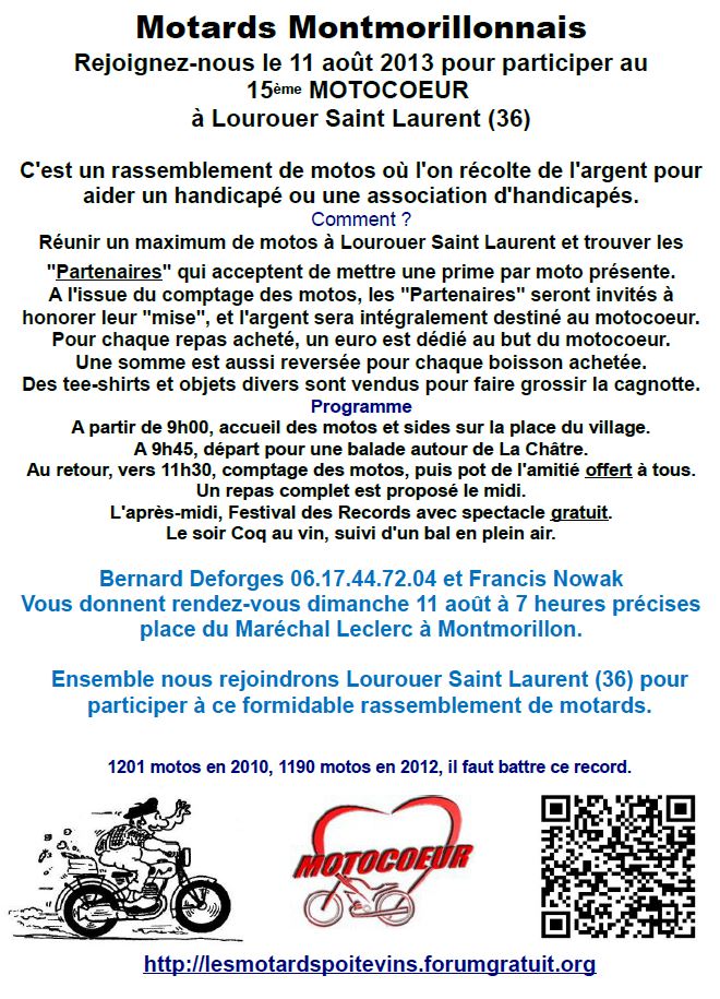 15ème Motocoeur le 11/08/2013 à Lourouer-Saint-Laurent (36) Flyerm11