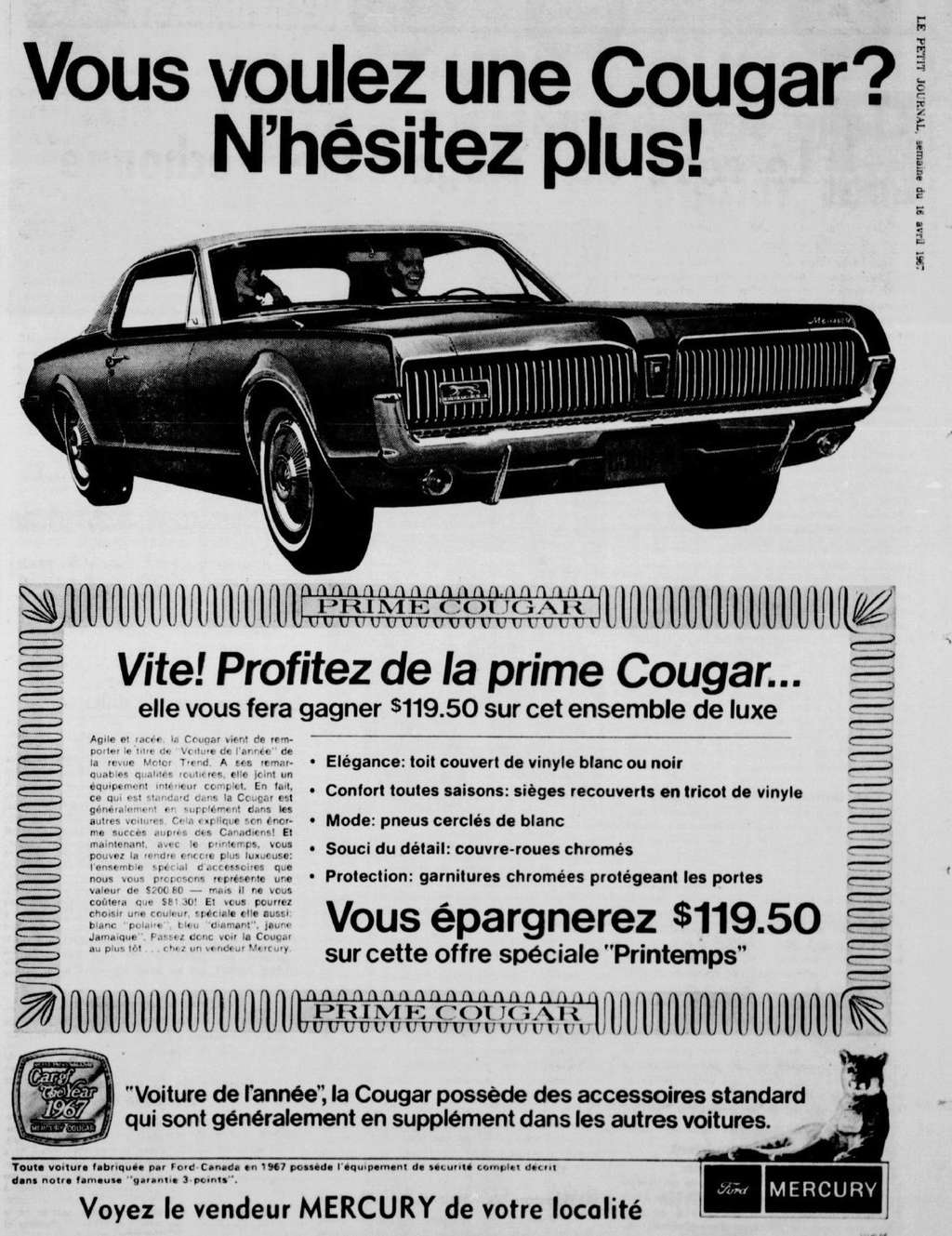 Publicité en français pour la Cougar 1967  1967_010