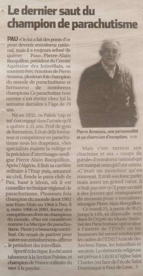 Pierre ARRASSUS, fondateur du para club de Pau basé à d'Idron