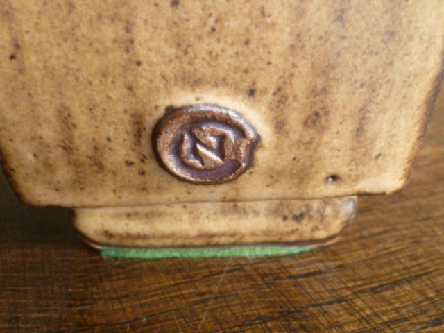 Pottery lamp base with impressed NC mark within seal N210