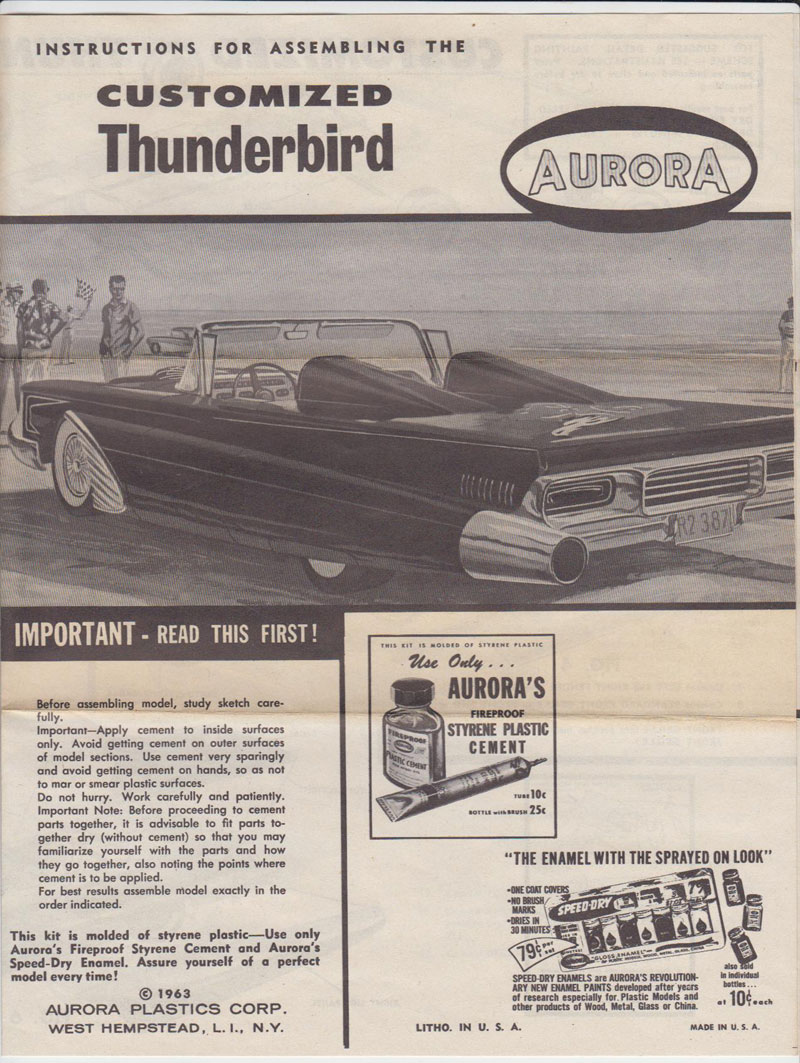 1958 Ford Thunderbird - Customized T-Bird - Model Kit - 1:32 scale - custom car - Aurora - 1963 216