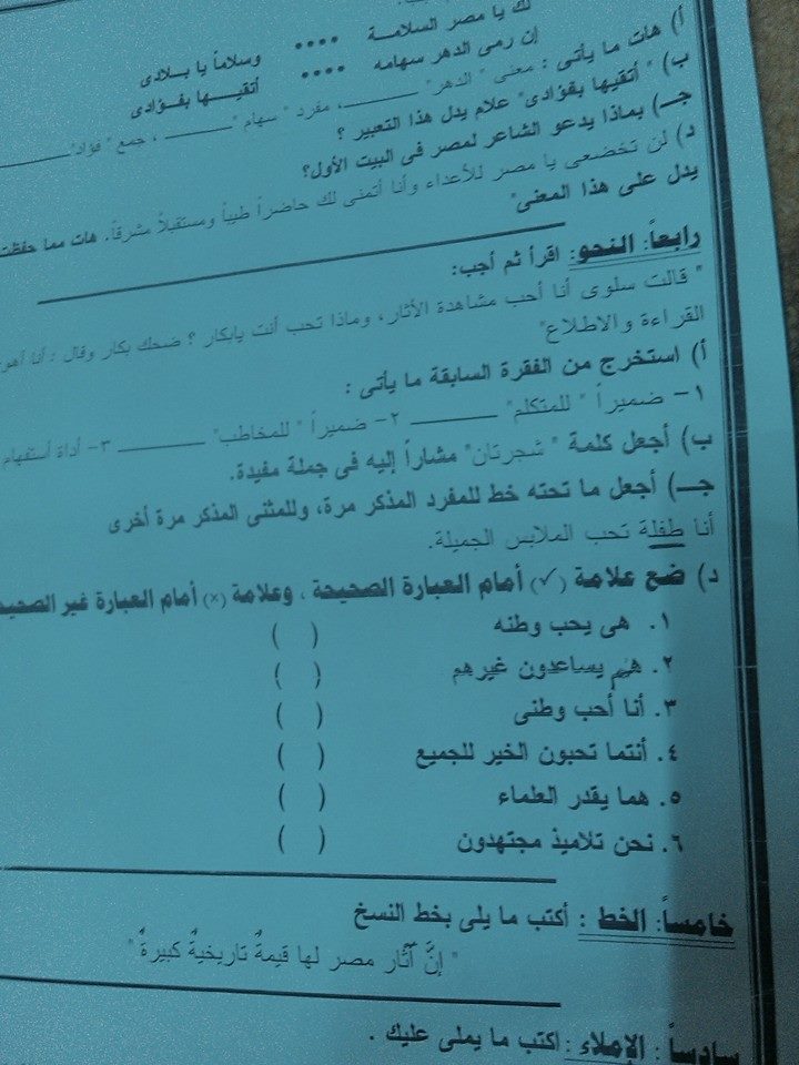 محافظة الدقهلية: امتحانات الميدترم لغة عربية الصف الرابع الابتدائي ترم اول 1212