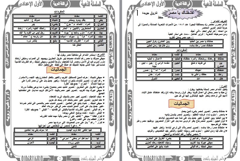 مذكرة السلسلة الذهبية فى اللغة العربية اولي اعدادي ترم أول.. أ/ راغب السيد رويه 44116