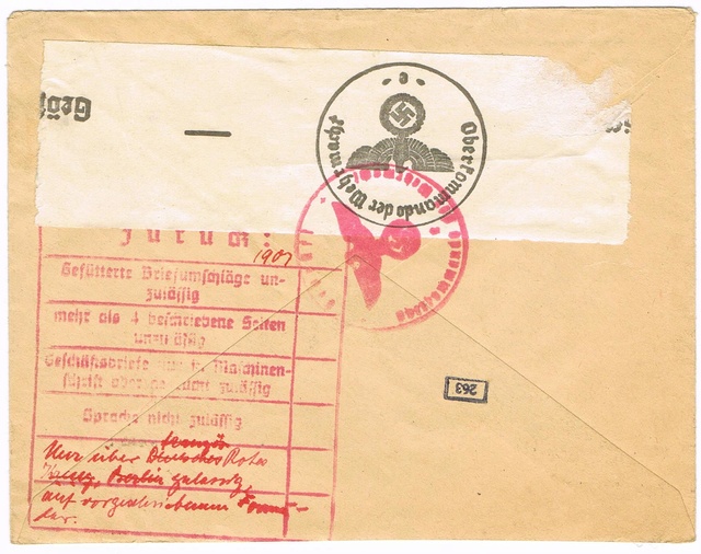 Lettre pour le Comité International de la Croix Rouge Agence Centrale des Prisonniers de Guerre à Genève, RETOUR par l’ABP de Francfort/M. Ccf26011
