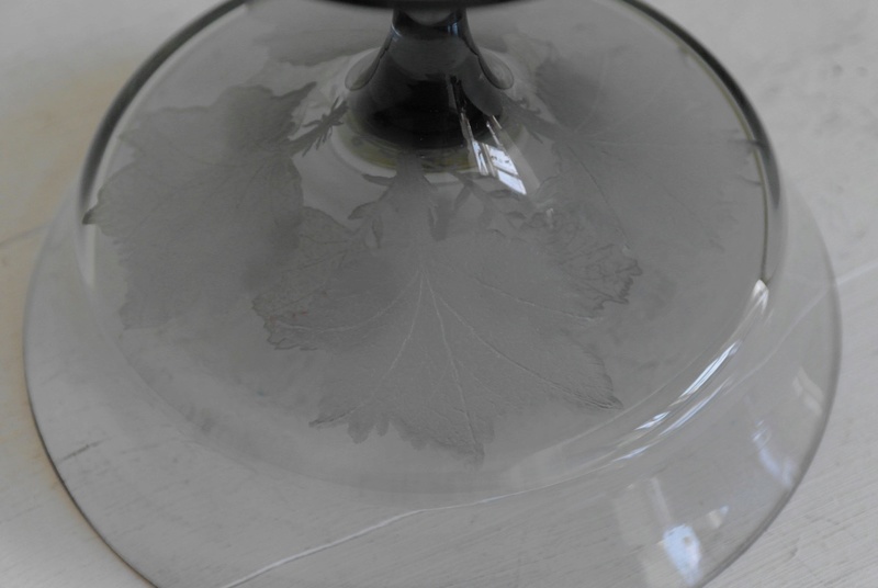 Grey Glass Footed Dish with Etched Leaf Pattern - Any Ideas Sam_2511
