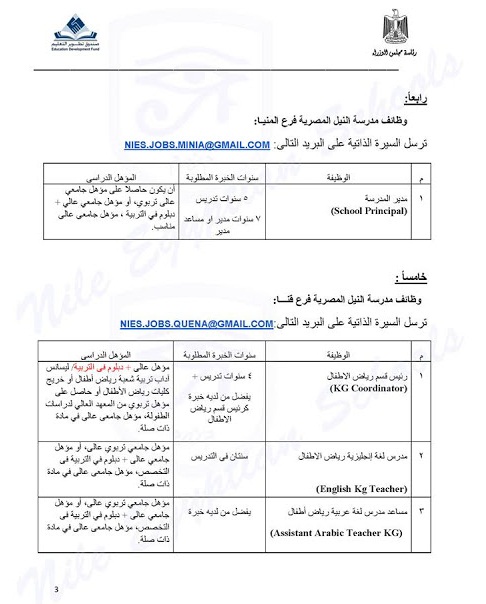 وظائف مدرسين عربى وانجليزى ورياضة وفرنساوى وغيرهم في  مدارس النيل الدولية والمصرية  Ooao_310