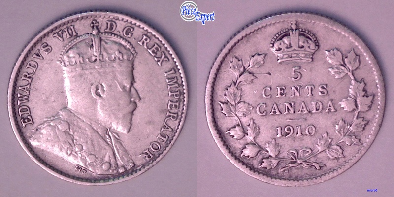 1910 - Feuilles Pointues, Coin Fendillé Avers 5_cent14