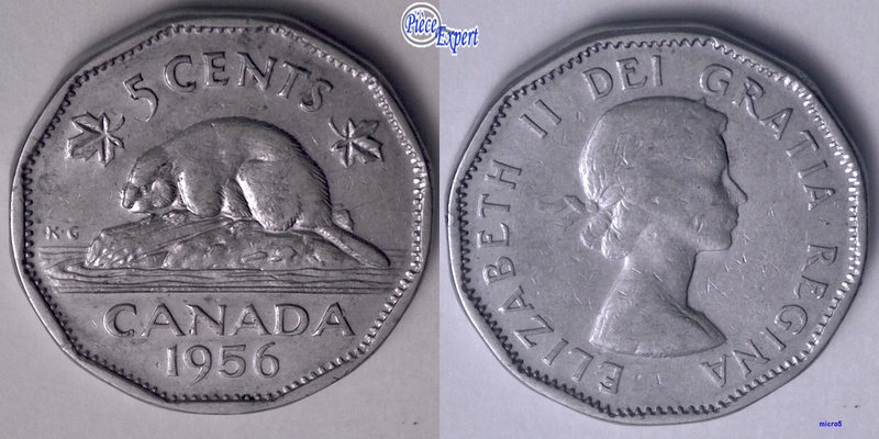 1956 - Coin détérioré Revers doublure tête du castor 5_cent26