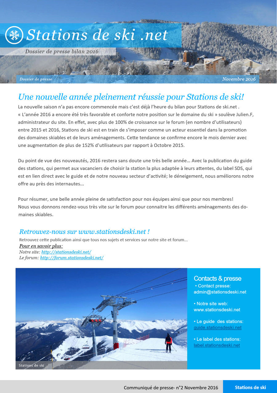 Nouveautés 2016 Stations de ski Presse10