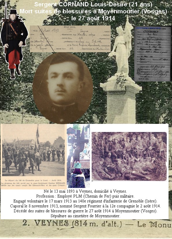 Sergent Cornand 140ri sépulture au cimetière de Moyenmoutier. Clas1911