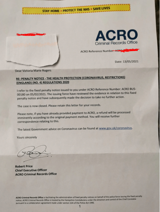Mask refusal fine deadline follow up letter Arco11