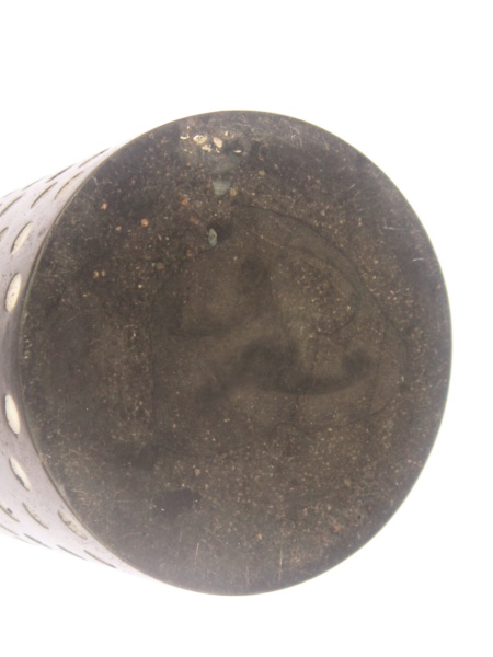 Heavy black stone cylinder vase with incised white polka dots Dot310