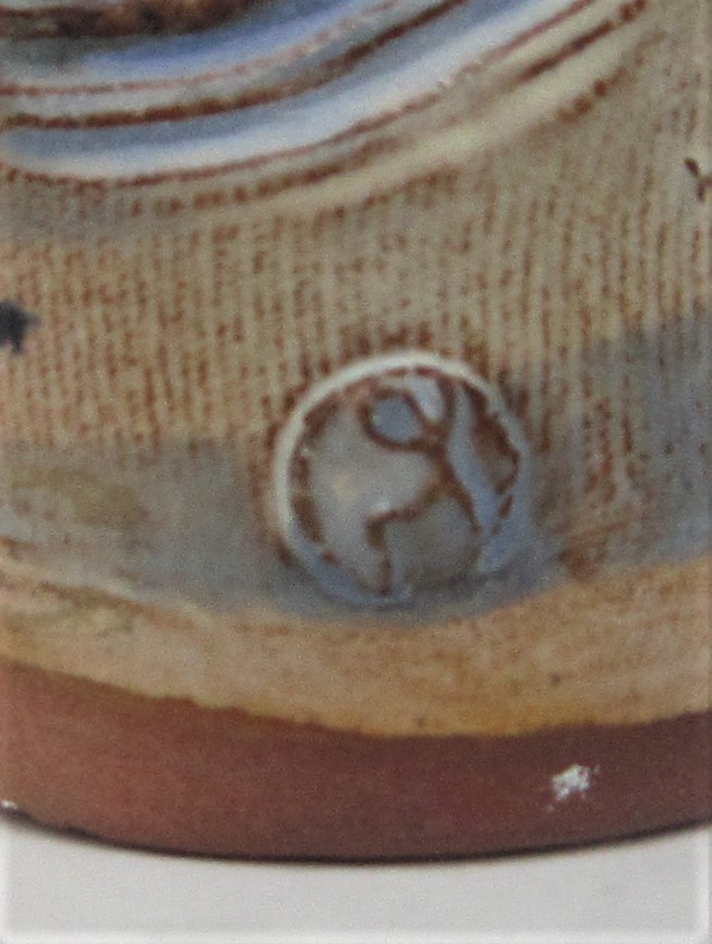 Incised studio pottery cylinder vase, deer or MP mark Unp310