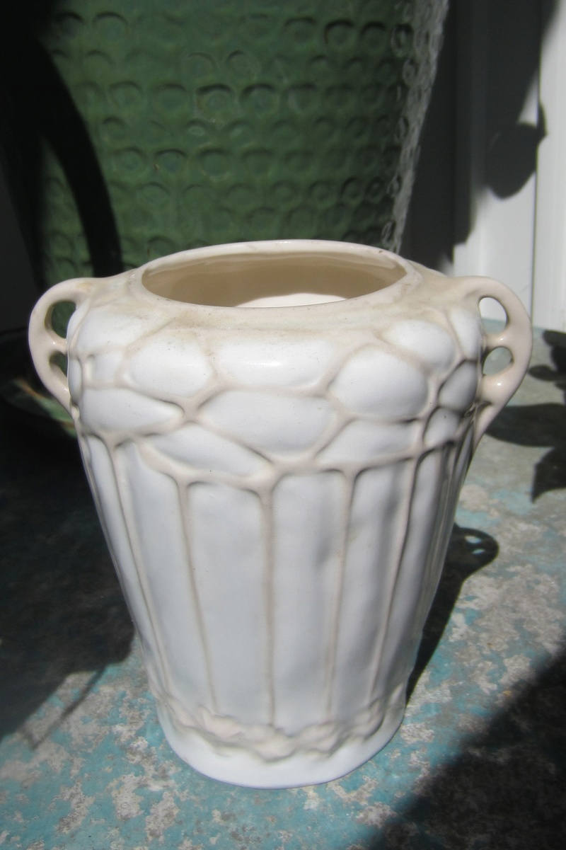 Art Nouveau glazed ceramic flower pot / vase / jardiniere signed W or M  Img_7315