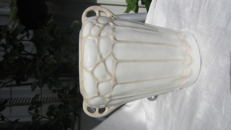 Art Nouveau glazed ceramic flower pot / vase / jardiniere signed W or M Img_7319