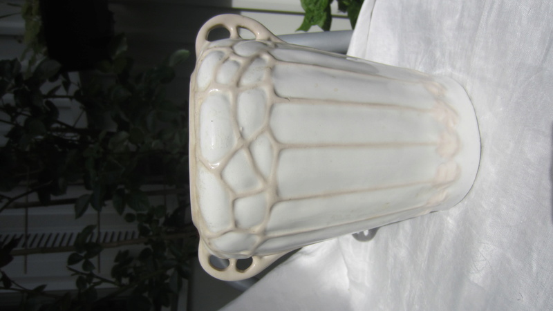 Art Nouveau glazed ceramic flower pot / vase / jardiniere signed W or M  Img_7319