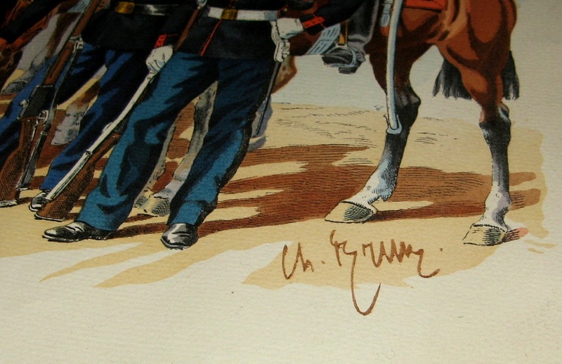 aquarelle ou gravure ? signature ? soldats coloniaux  _00112