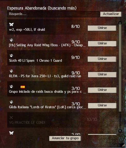Formación de escuadrones y buscador de grupo (LFG) Lfg10