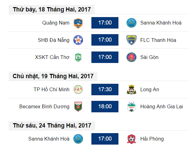 LỊCH THI ĐẤU BÓNG ĐÁ V.LEAGUE 2017 0310