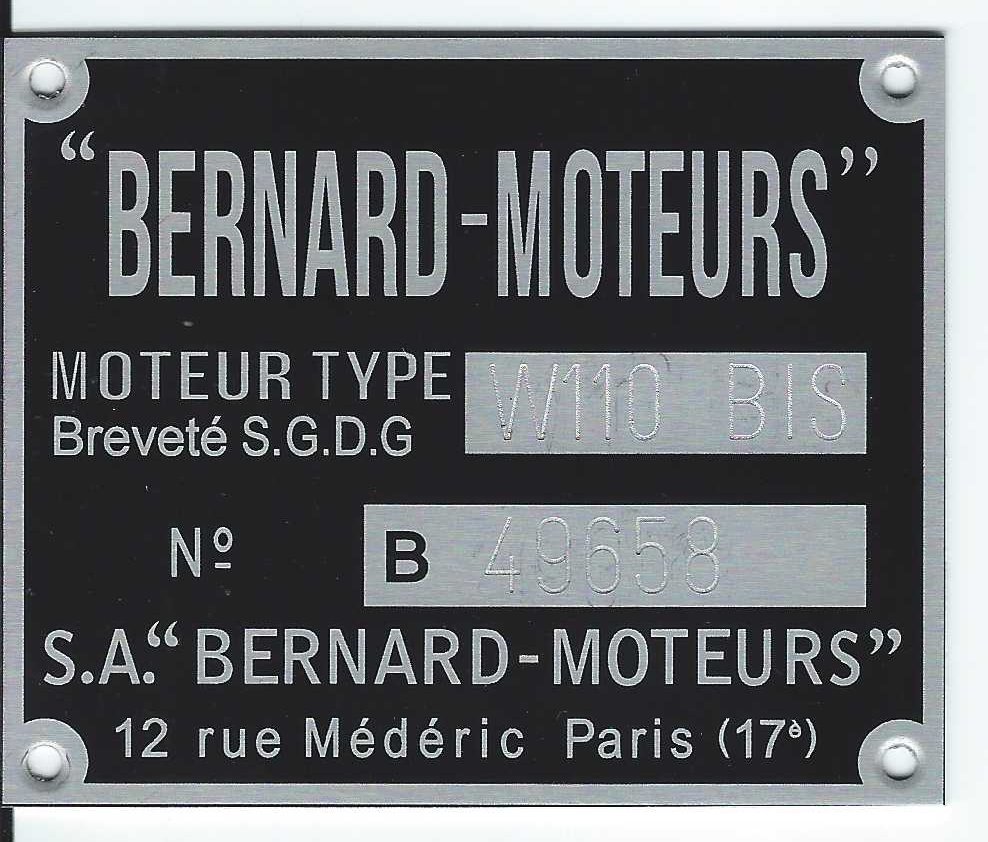 41 -a- BERNARD MOTEURS W110 Bis avec un embrayage centrifuge Plaque14