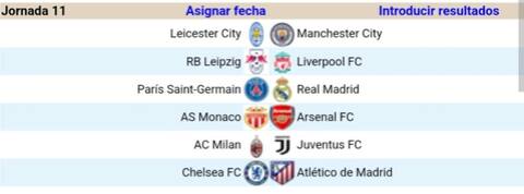 Resultados 11 Primera División