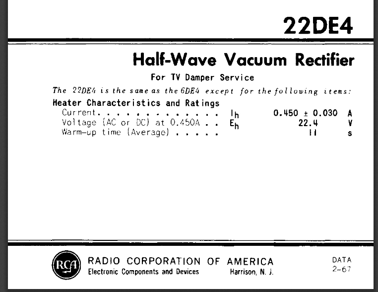 Válvula rectificadora RCA 22DE4 Rca22d10