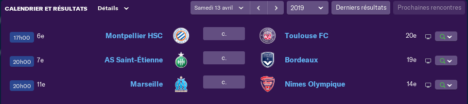 Compositions 32ème journée de Ligue match avancés Lundi 12 h 1306