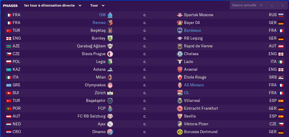 Calendrier Europa League