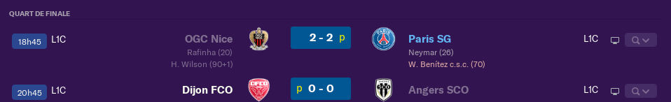 1/4 de finale de Coupe de la Ligue  3271