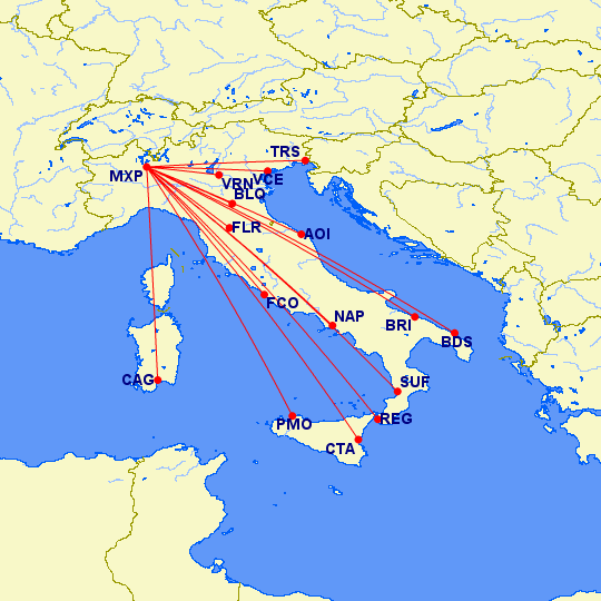 Sogni rimasti nel cassetto - il network iniziale Lufthansa Italia Map_na11
