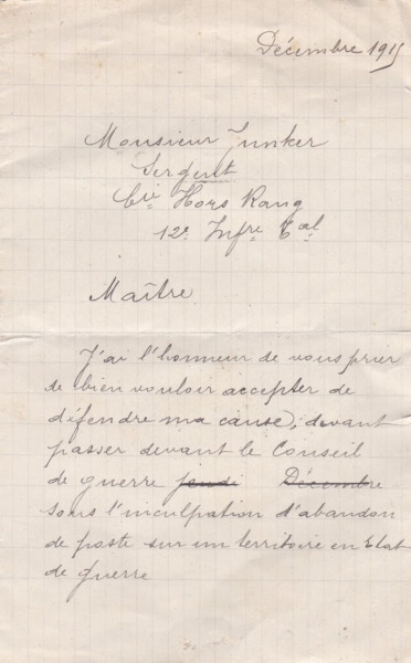 Cours martiales de 1916-1917 Lettre14