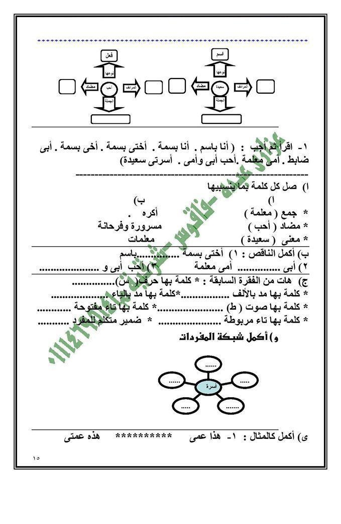 مذكرة في اللغة العربية للصف الأول الابتدائي الترم الثاني 1319