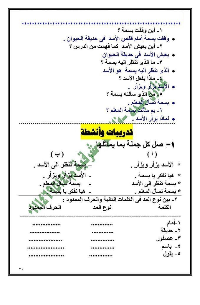 مذكرة في اللغة العربية للصف الأول الابتدائي الترم الثاني 2811