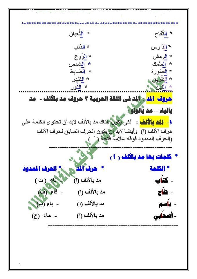 مذكرة في اللغة العربية للصف الأول الابتدائي الترم الثاني 447